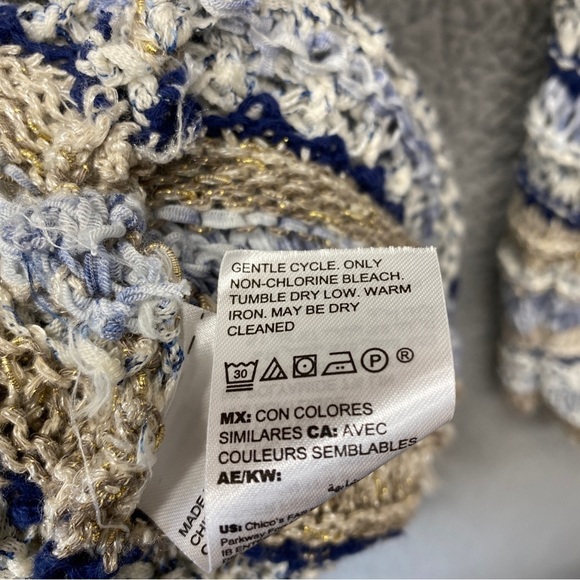 Chicos Cool Toned Open Stitch Cardigan Tassel Shimmer Sz XL - Picture 6 of 9